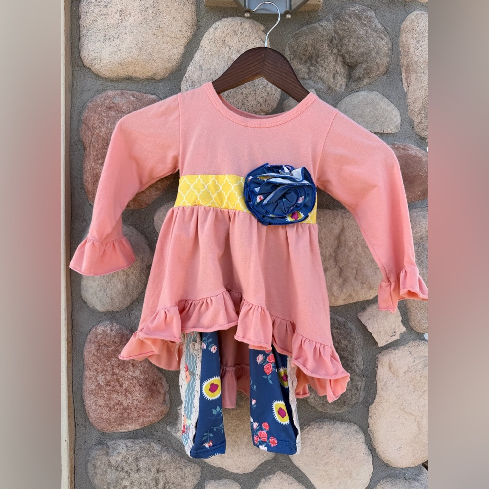 Pink Ruffle Set with Floral Accents